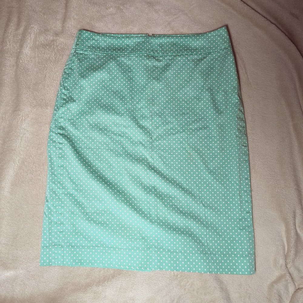 Ann Taylor Size 6 Sea Green Pixie Dot Knee-length Preppy Pencil Skirt